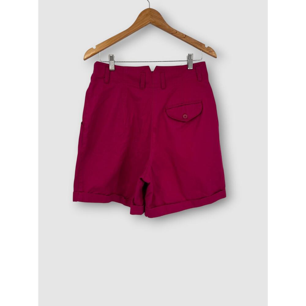 90s Vintage Magenta High Waist Pleated Cuffed Shorts Mom Shorts Cotton - Picture 2 of 6